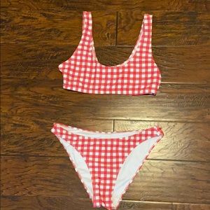 Red gingham 2 piece swimsuit